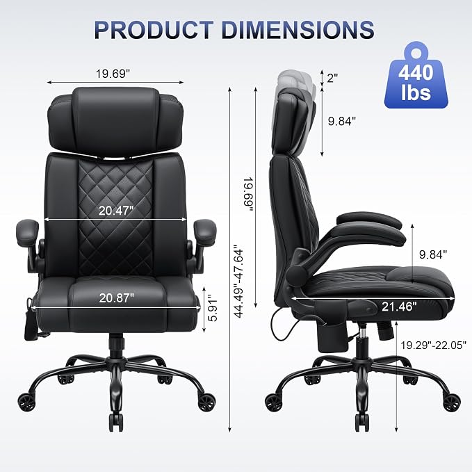 HOFFREE Executive Office Chair Ergonomic Computer Chair Comfy with Adjustable Lumbar Support and Headrest Swivel Rolling Office Chair with Flip-up Arms for Work,Study(Black)