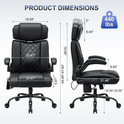 HOFFREE Executive Office Chair Ergonomic Computer Chair Comfy with Adjustable Lumbar Support and Headrest Swivel Rolling Office Chair with Flip-up Arms for Work,Study(Black)