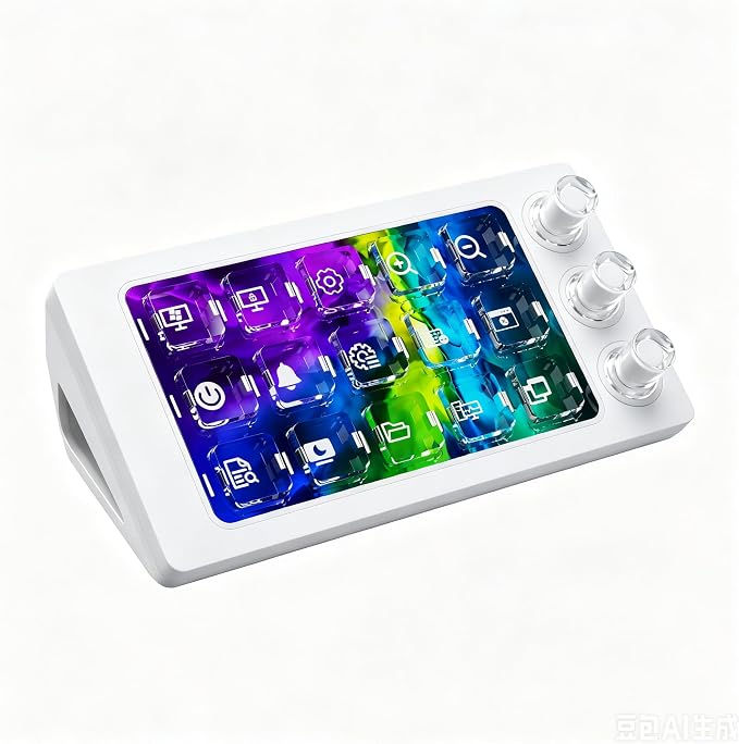 Stream Controller Deck for PC Work and Live Streamers,Macro Pad for Video and Image Editing,World's First-Ever Transparent Magnetic Stream Dock(White)