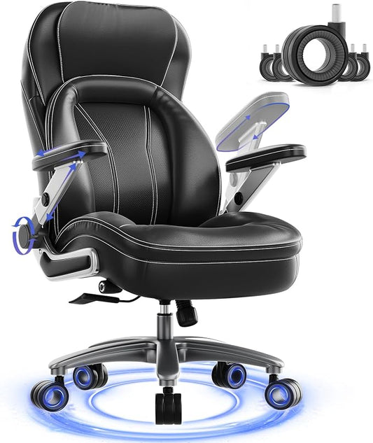 Big and Tall Office Chair, Heavy Duty Desk Chair with 5D Arms, Adjustable Lumbar Support & Height, Tilt Function, PU Leather High Back Ergonomic Executive Computer Chair
