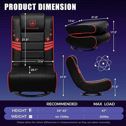 GTPLAYER Floor Gaming Chair Foldable Swivel Floor Chairs for Kids Boys Comfy Video Game Seat with 360° Multipurpose for Gamers, Bedroom or Game Room (Black-Red)