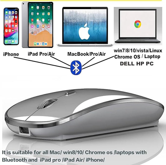 Bluetooth Mouse for iPad pro iPad Air Mac MacBook Pro MacBook Air MacBook Laptop Chromebook Win8/10/11 HP DELL PC