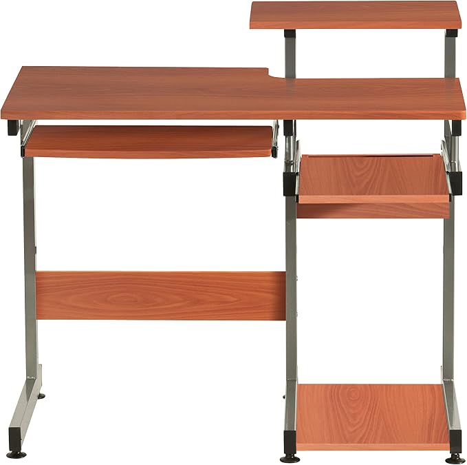 Techni Mobili 38" W Desk with Printer Shelf, Keyboard Tray and Drawer, Compact Workstation with Storage, Woodgrain