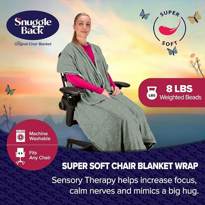 The Original Weighted Office Chair Blanket by SnuggleBack;Cozy Comfy Desk Chair Wrap Attaches for Hands-Free Warmth.Stay Warm In The Winter or Summer.(Sage Fleece) - Weighted by 8Lbs of Clay Beads