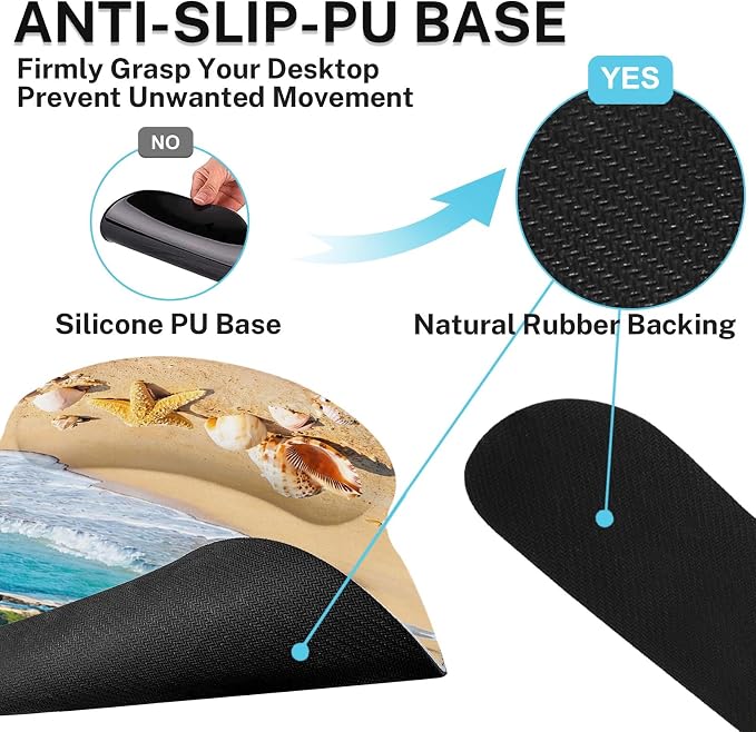 Britimes Beach Tropical Coastal Keyboard Mouse Pad Set Ocean Seashell 4in1 Large Mousepad+Keyboard Wrist Rest+Mouse Wrist Rest+Coaster Ergonomic Design for Home Office Computer 35.4x15.7 inches