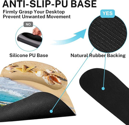 Britimes Beach Tropical Coastal Keyboard Mouse Pad Set Ocean Seashell 4in1 Large Mousepad+Keyboard Wrist Rest+Mouse Wrist Rest+Coaster Ergonomic Design for Home Office Computer 35.4x15.7 inches