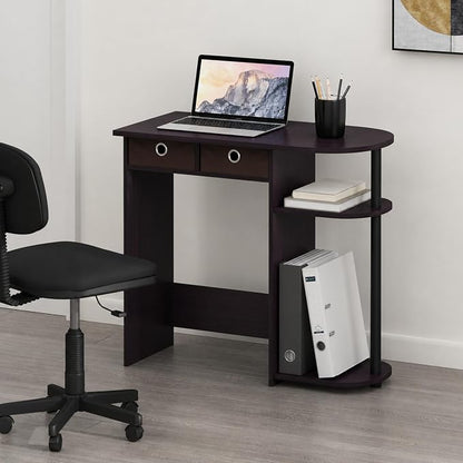 Furinno Go Green 32-Inch Brown Computer Desk, Office Desk with 2 Side Shelves and Storage Bins, Rectangular Home Office Desk, Gaming Desk for Home Office, Bedroom, Study Room, Dark Mocha