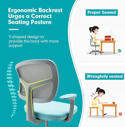 Kids Desk Chair, Height Adjustable Children Study Chair w/Lumbar Support, Swivel Mesh Seat, Universal Casters, Ergonomic Kids Task Chair for Boys Girls Aged 3-10, Home, School, Office (Green)