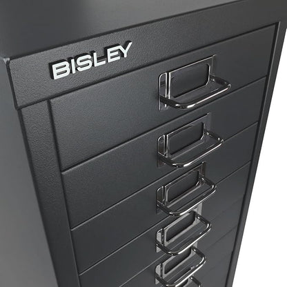 Bisley 10-Drawer Steel MultiDrawer Cabinet - Anthracite Grey | Chrome Pull Handles with Label Holders, Powder-Coated Steel, Removable Drawers, Fits Under Most Desks, Labels Included
