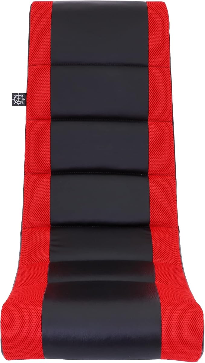 The Crew Furniture Classic Video Rocker Floor Gaming Chair, for Kids and Teens, PU Faux Leather & Polyester Mesh, Black/Red