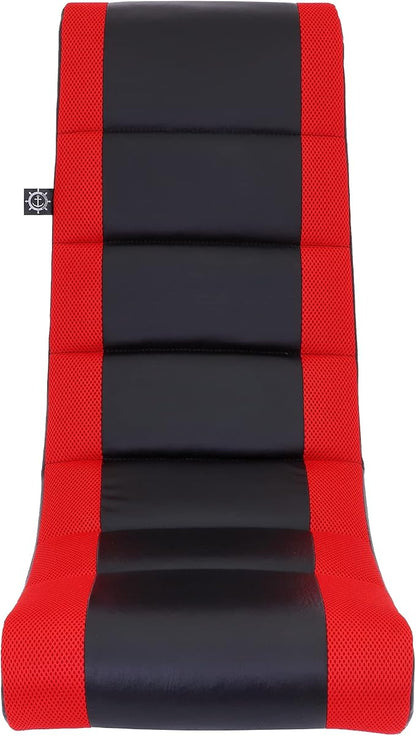 The Crew Furniture Classic Video Rocker Floor Gaming Chair, for Kids and Teens, PU Faux Leather & Polyester Mesh, Black/Red