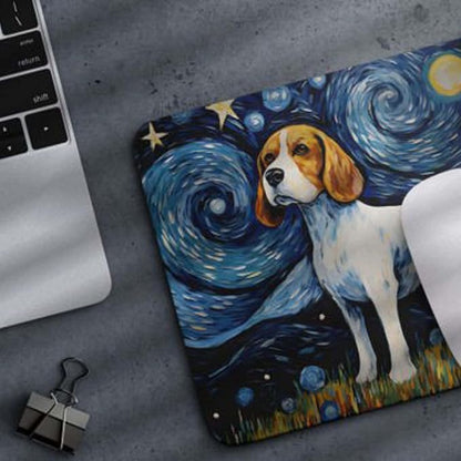 Starry Night Dog Mouse Pad for Home Office Gaming Working Desk Computer Desktop Accessories Non-Slip Rubber Mouse Pad for Dog Lovers (Beagle)