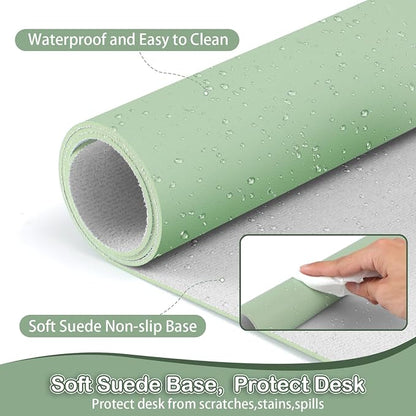 Boutilon Leather Desk Pad Protector,Non-Slip Mouse Pad,Laptop Desk Pad,Office Mouse Mat,Waterproof Leather Desk Blotter,Desk Writing Pad for Office and Home (M-Green,30"x14")