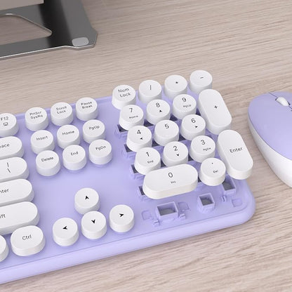 UBOTIE Colorful Wireless Keyboard and Mouse Combos, Retro Typewriter Floating Flexible Full-Sized Keys Computer Keyboard with Optical Mouse, 2.4GHz USB-A Connection for Windows Mac (Purple-White)