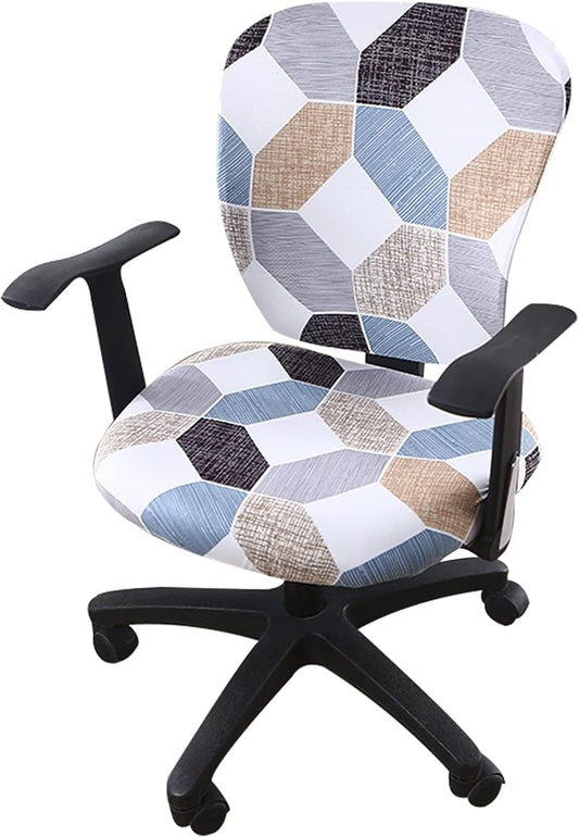 Jinzio Computer Office Chair Cover - Split Protective & Stretchable Cloth Polyester Universal Desk Task Chair Chair Covers Stretch Rotating Chair Slipcover (White Grey Indigo)