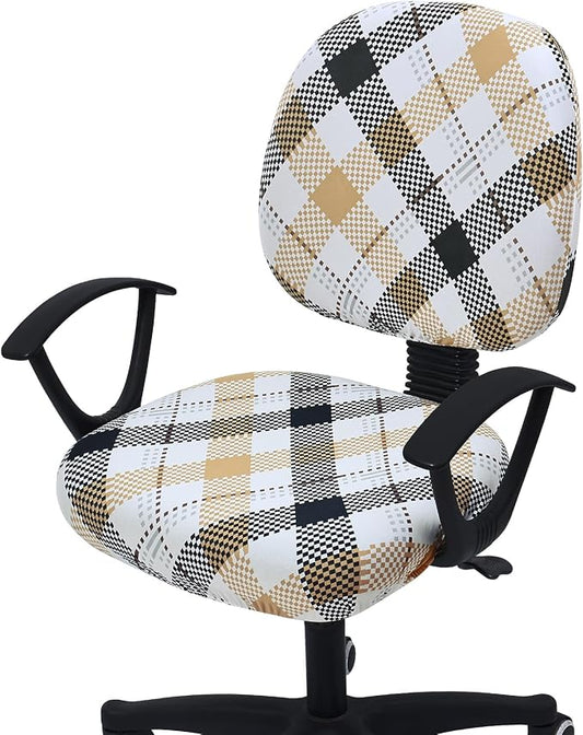 Smiry Stretch Printed Office Computer Chair Covers, Universal Washable Removable Desk Rotating Chair Slipcovers Protector, Seat + Backrest Cover - Khaki and Black