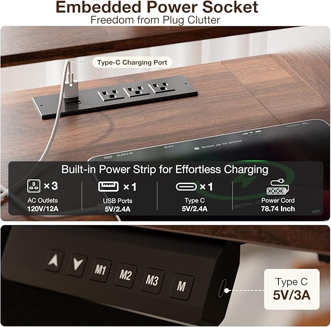 71x32″ Electric Standing Desk with 5 Drawers, Sit Stand Desk with Power Outlets, Monitor Shelf, RGB LED Lights and Cable Management, Height Adjustable 28.3"-47.2" for Home & Office, Walnut