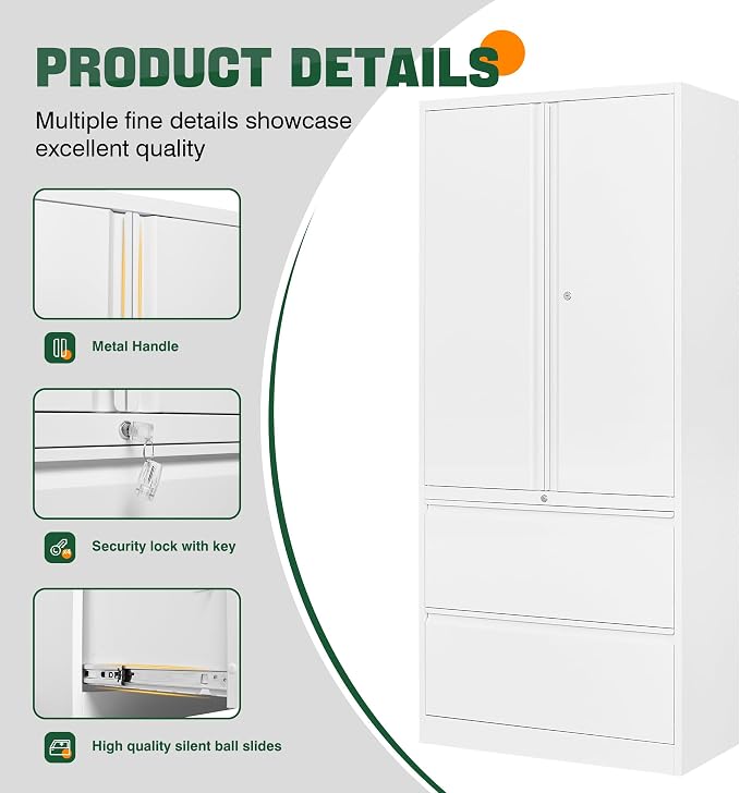 Letaya Metal Storage Cabinets for Home Office,File Cabinet-2 Drawers with Lock and Adjustable Shelves-Hang Legal/Letter/A4/F4 Size Filing-White