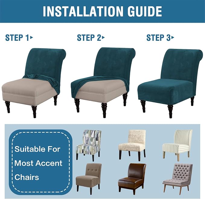 H.VERSAILTEX Armless Accent Chair Covers Thick Velvet Armless Chair Slipcovers High Stretch Chair Covers for Living Room Hotel Machine Washable Furniture Protector with Elastic Bottom, Dark Teal
