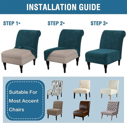 H.VERSAILTEX Armless Accent Chair Covers Thick Velvet Armless Chair Slipcovers High Stretch Chair Covers for Living Room Hotel Machine Washable Furniture Protector with Elastic Bottom, Dark Teal