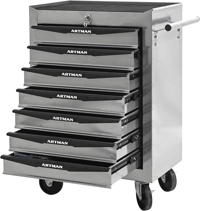 RYH 7 Drawers Rolling Tool Chest & Tool Box on Wheels | Heavy Duty Metal Cart with Ball Bearing Drawers | Fits US General Tool Box for Garage Storage (Silver, 7 Drawers（30.5" H × 20.9" W × 13" D)
