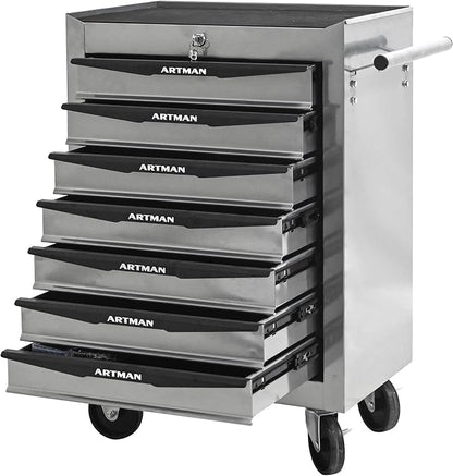RYH 7 Drawers Rolling Tool Chest & Tool Box on Wheels | Heavy Duty Metal Cart with Ball Bearing Drawers | Fits US General Tool Box for Garage Storage (Silver, 7 Drawers（30.5" H × 20.9" W × 13" D)