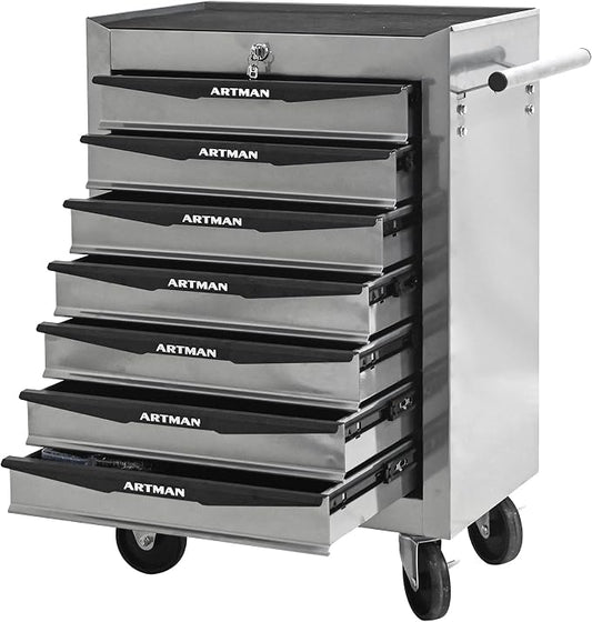 RYH 7 Drawers Rolling Tool Chest & Tool Box on Wheels | Heavy Duty Metal Cart with Ball Bearing Drawers | Fits US General Tool Box for Garage Storage (Silver, 7 Drawers（30.5" H × 20.9" W × 13" D)