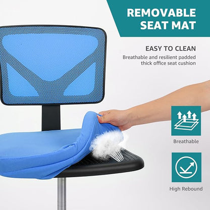 OLIXIS Armless Office Chair, Ergonomic Desk Chair with Wheels, Mesh Back, Removable Washable Foam Cushion, Height Adjustable Rolling Swivel Chairs for Small Space, Home, Office, Blue