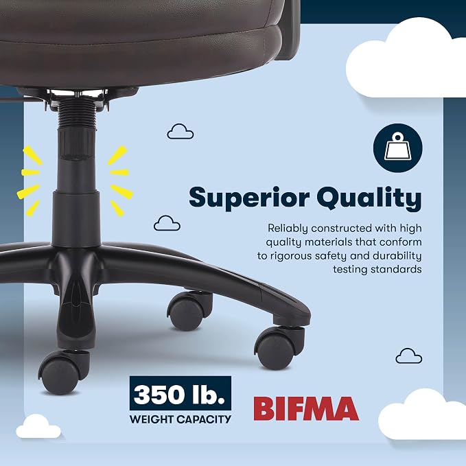 Serta Comfort Executive Big & Tall Office Chair, Ergonomic High-Back Computer DeskChair, Semi Plush Cushion Seat, Soft Padded Armrests, SertaQuality Foam, Metal Swivel Base, Bonded Leather, Brown
