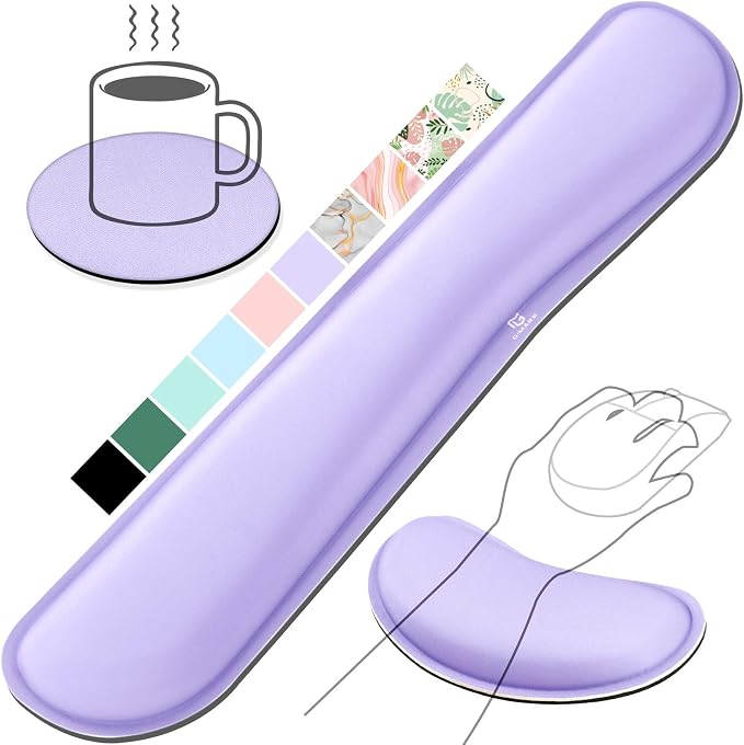 Gimars Upgrade Enlarge Gel Memory Foam Set Keyboard Wrist Rest Pad, Mouse Wrist Cushion Support for Office, Computer, Laptop, Mac, Comfortable, Lightweight for Easy Typing Pain Relief, Purple
