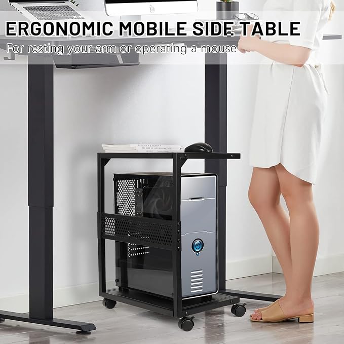 Bfttlity PC Stand Computer Tower Stand 2-Tier Metal CPU Holder with Locking Caster Wheels Suitable for Most PC (S, Black)