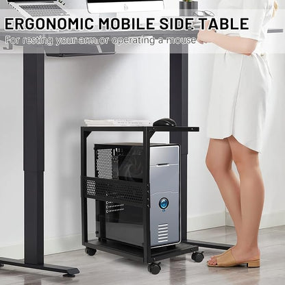 Bfttlity PC Stand Computer Tower Stand 2-Tier Metal CPU Holder with Locking Caster Wheels Suitable for Most PC (S, Black)