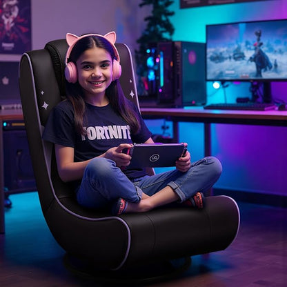 GTPLAYER Floor Gaming Chair Foldable Swivel Floor Chairs for Kids Boys Comfy Video Game Seat with 360° Multipurpose for Gamers, Bedroom or Game Room (Purple)
