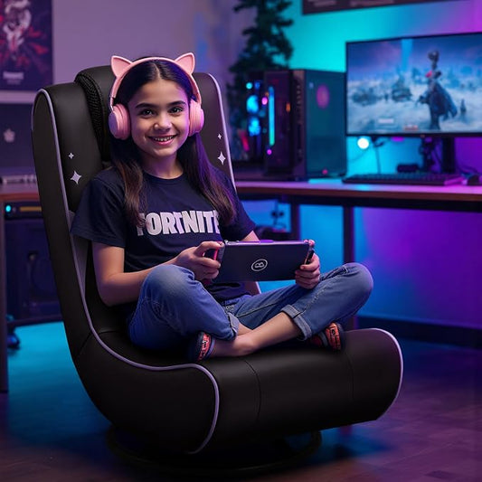 GTPLAYER Floor Gaming Chair Foldable Swivel Floor Chairs for Kids Boys Comfy Video Game Seat with 360° Multipurpose for Gamers, Bedroom or Game Room (Purple)