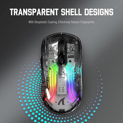 Wireless Gaming Mouse PC Transparent Shell Computer Mice with Dual Mode BT5.0/2.4G,PixArt Chip 3D RGB Lighting,Ergonomic 7 Buttons,Rechargeable Mute Mouse for PC Laptop Tablet PS4 PS5 Xbox one