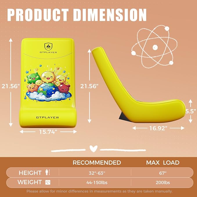 GTPLAYER Gaming Floor Rocking Chair – Rocker Floor Game Chair with Angle Limiter, Stylish Patterned Design, Comfortable Video Game Seat, Yellow Earth Pattern