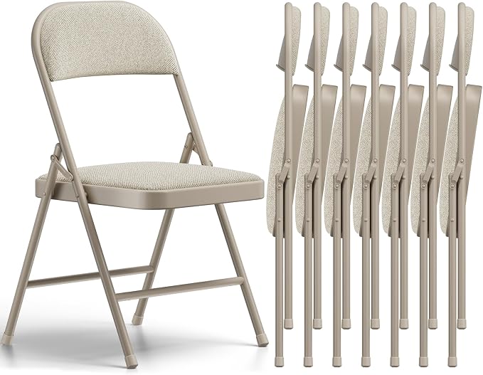 8 Pack Folding Chairs, Fabric Padded Folding Dining Chairs with Cushion Seat & Back, Indoor Outdoor Folding Chair Set for Home Office, Parties, Events, Wedding, Extra Guest Seating
