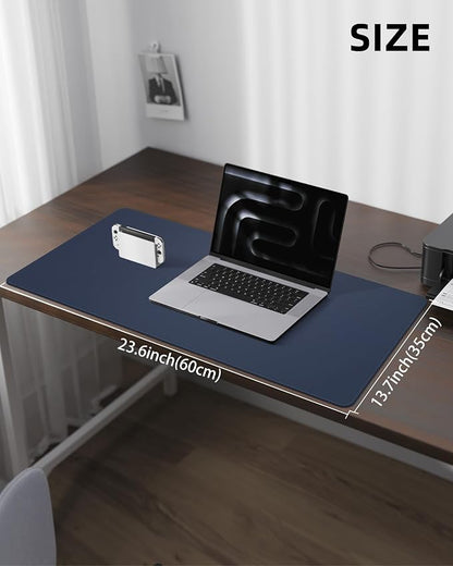 AFIING Desk Pad Protector 23.6" x 13.7" - Non-Slip Waterproof PU Leather Desk Mat for Mouse, Keyboard, Laptop, Office and Home Workspace (Midnight Blue)