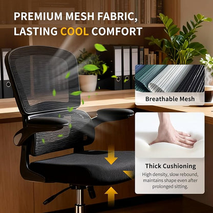 Logicfox Ergonomic Office Chair with Adaptive 2D Lumbar Support & Flip-Up Arms, Breathable Mesh Desk Chair for Back Pain Relief, Home Office Computer Chair with 400LBS Capacity