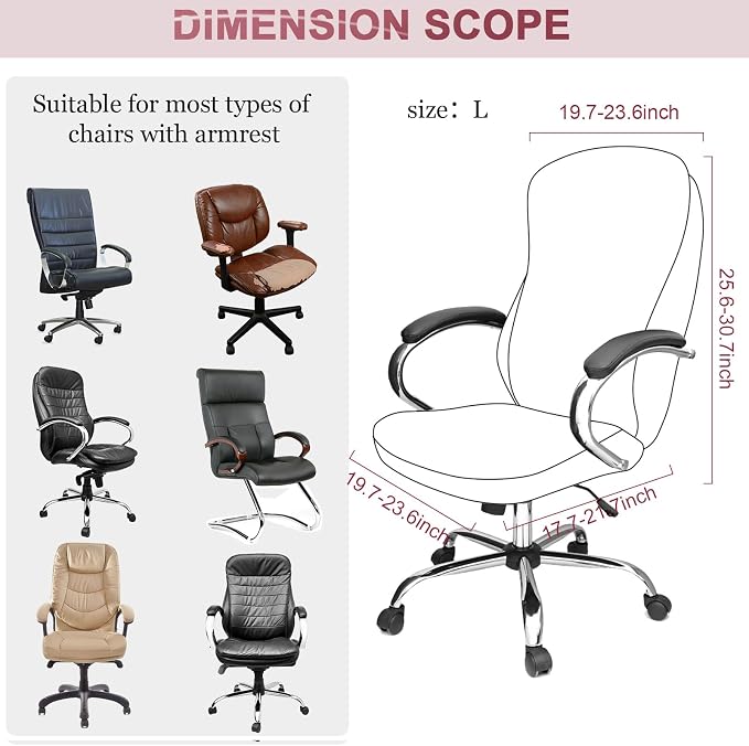 Tatuo 3 Pcs Computer Office Chair Cover Universal Rotating Chair Slipcovers Protector Removable Washable Office Armrest Covers with Zipper for High Back Seat Backrest (M,Argyle,Pink)