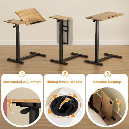 Ytaoka Height Adjustable Standing Desk with Wheels Foldable Standing Desk Mobile Tilting Laptop Desk Rolling Overbed Table for Home Office Bedroom Living Room