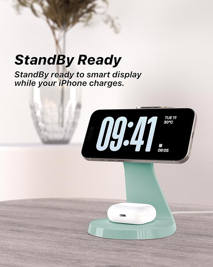 LONGCONN 3 in 1 Wireless Charging Station for Apple Devices with MagSafe | Charging for iPhone 17/Air/16/15/14/13, AirPods, Apple Watch, Weighted Stable Charging Stand, USB-C Adapter Included