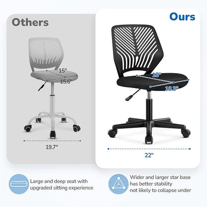 Topeakmart Armless Office Chair, Adjustable Swivel Mesh Computer Study Chair for Small Spaces, Black