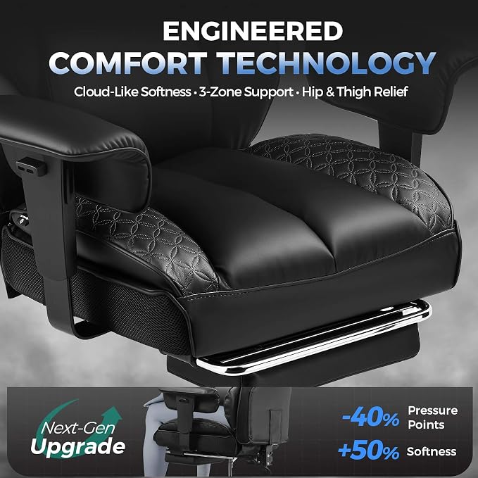 GTPLAYER Big and Tall Gaming Chair 400lbs Heavy Duty Office Chair with Footrest, High Back Pocket Spring Lumbar Support, Ergonomic Wide Comfy Seated Cushion for Lower Back Pain Relief, Earth-Black