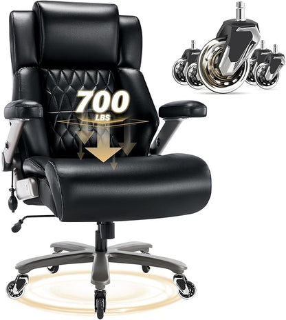 Big and Tall 700lbs Office Chair - Adjustable Lumbar Support 3D Flip Arms Heavy Duty Metal Base&Wheels, High Back Large Executive Computer Desk Chair, Thick Padded Ergonomic Design for Back Pain
