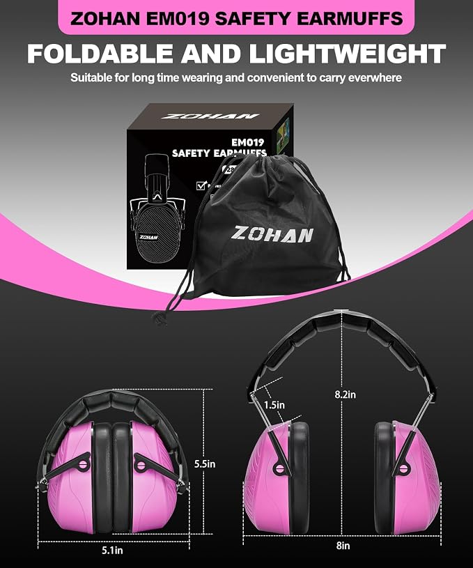 ZOHAN 019 Noise Cancelling Headphones for Adult - NRR 28dB Hearing Protection for Working, Shooting, Mowing, Autism
