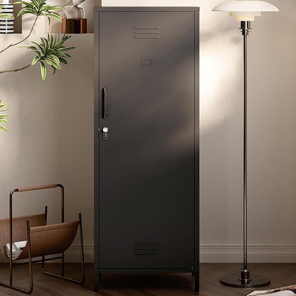 Metal Locker Storage Cabinet with Adjustable Shelves, 59" H Black Locking Tool File Cabinets Kids Snack Locker Organizer for School Classroom,Gym Home Office,Entryway and Hallway