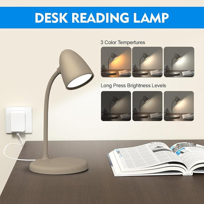 LED Desk Lamp for Home Office,3 Light Colors,Table Lamp,Dimmable Reading Light for Bedside Small Desk Lamp for College Dorm Room,Bedroom Desk Light,Brown
