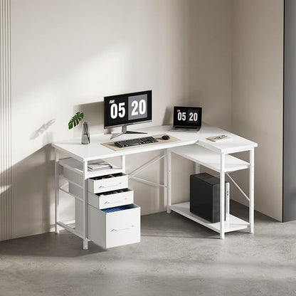 Maihail 47" Computer Desk with Drawers, Desks for Bedrooms, Writing Desk with Storage, Work Desk for Small Space, White