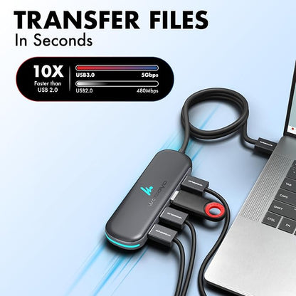 USB A to 4 Port Wozoyo USB 3.2 Hub, 4X USB 5Gbps, Data Transfer Speed Upto 5Gbps and 30cm Cable, Multiport USB Splitter for Laptop and Desktop, Plug and Play, Compact and Portable USB Expansion Hub